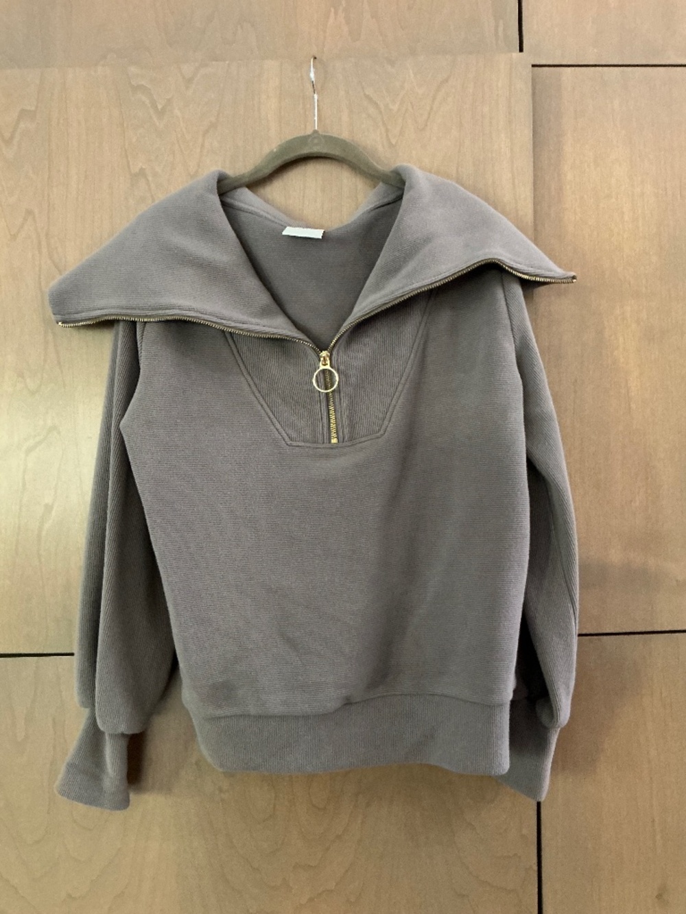 Varley Vine Half Zip Pullover Taupe Marl Ottoman Rib Oversized Collar